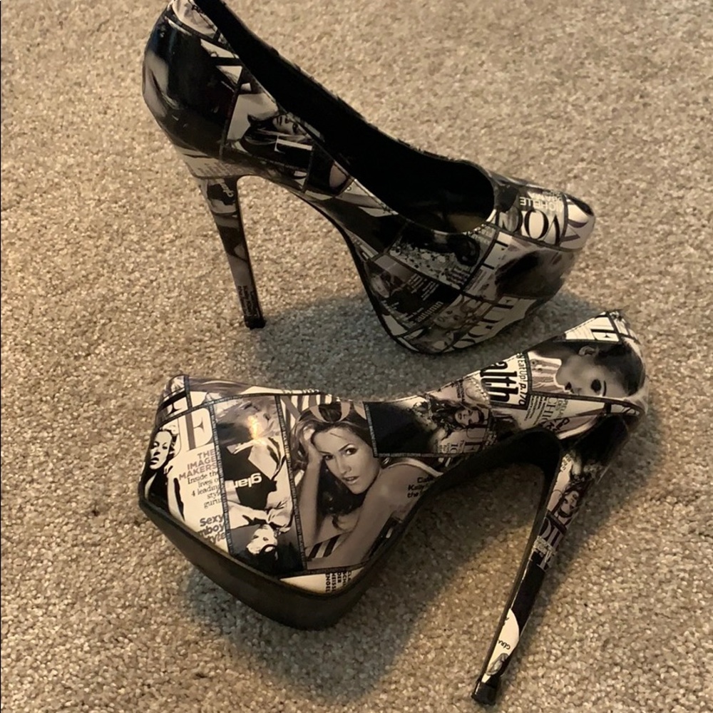 Platform Magazine Print Heels (Never Worn)